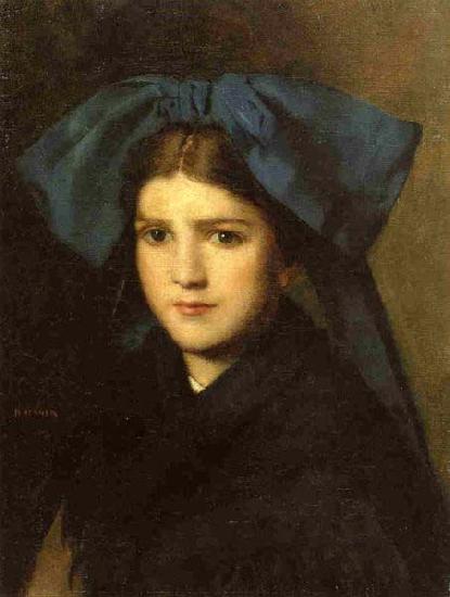 Jean-Jacques Henner Portrait of a Young Girl with a Bow in Her Hair